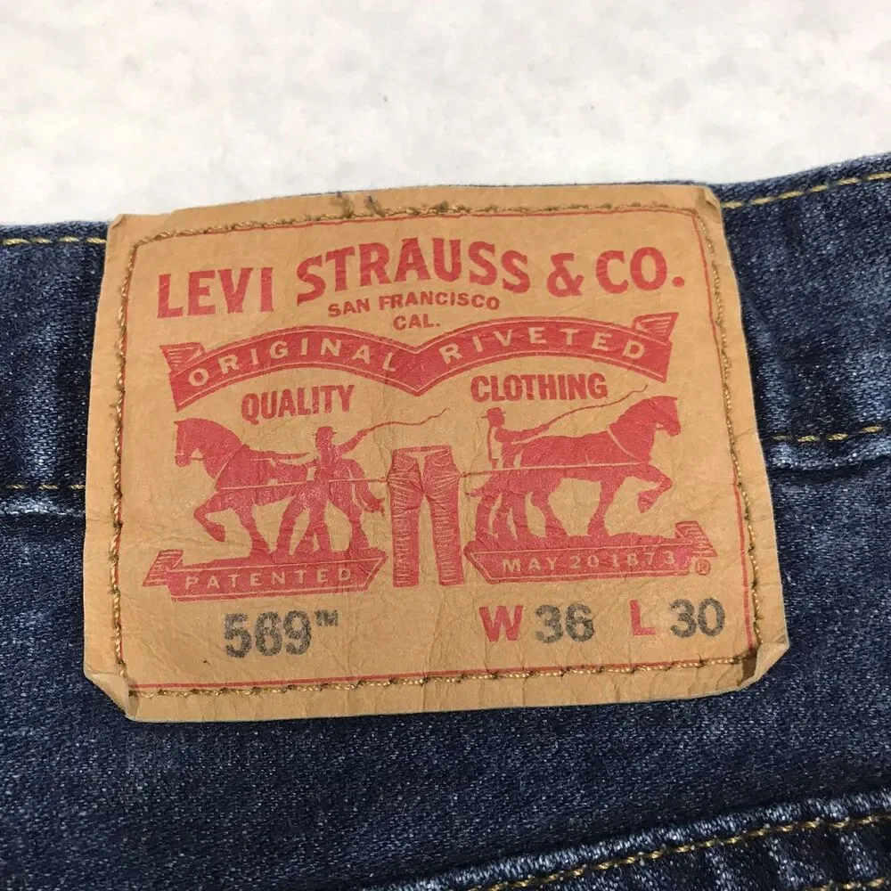 LEVIS 569 Jeans Men 36x30 Loose Fit Straight Dark Whiskered Wash Skate Punk